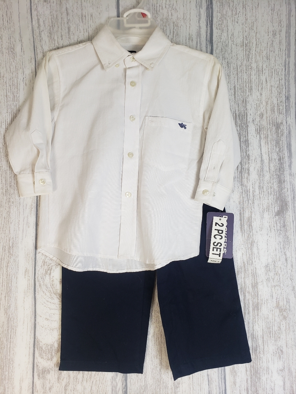 Dockers Boys White Button-Down Shirt & Pleated  Navy Trouser Pant Size 4 New 1g